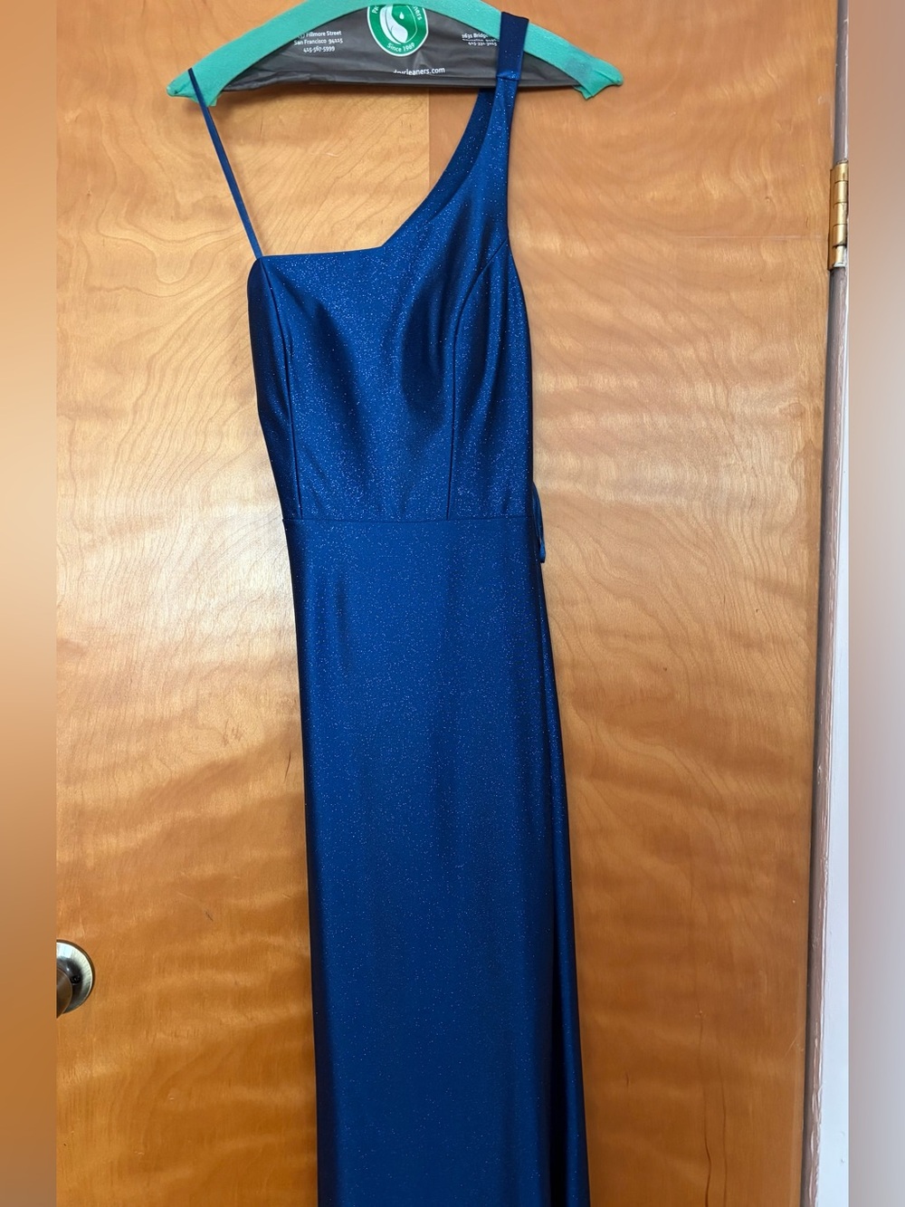 One-Shoulder Sparkle Evening Dress — Blue